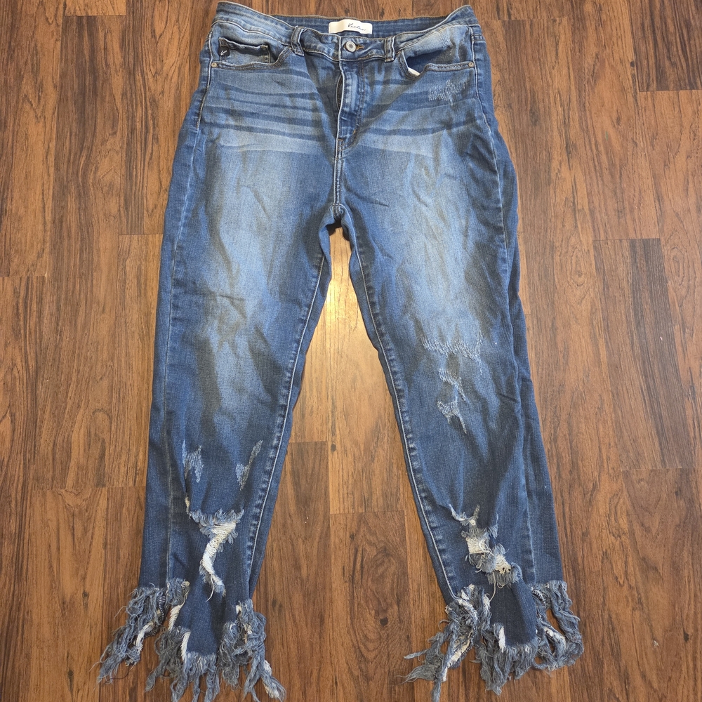 KanCan Frayed Hem Cropped Jeans - Blue